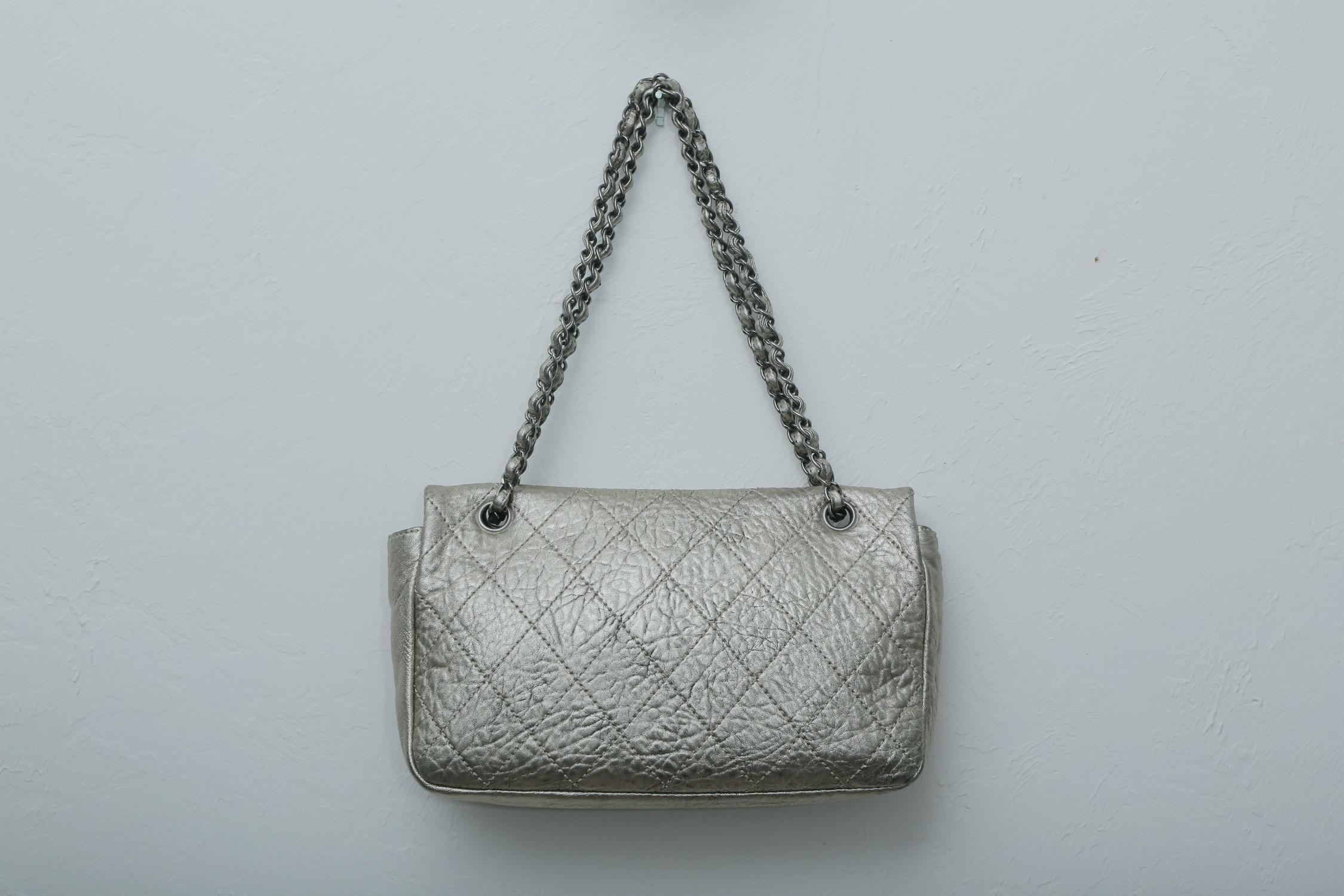 Gray Chanel 2006 Distressed Gold Single Flap Bag with Ruthenium Hardware For Sale