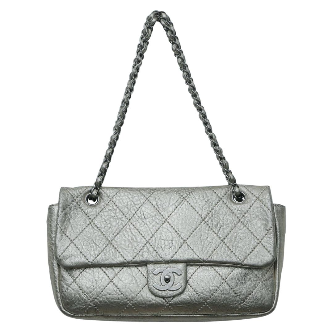 Chanel 2006 Distressed Gold Single Flap Bag with Ruthenium Hardware For Sale