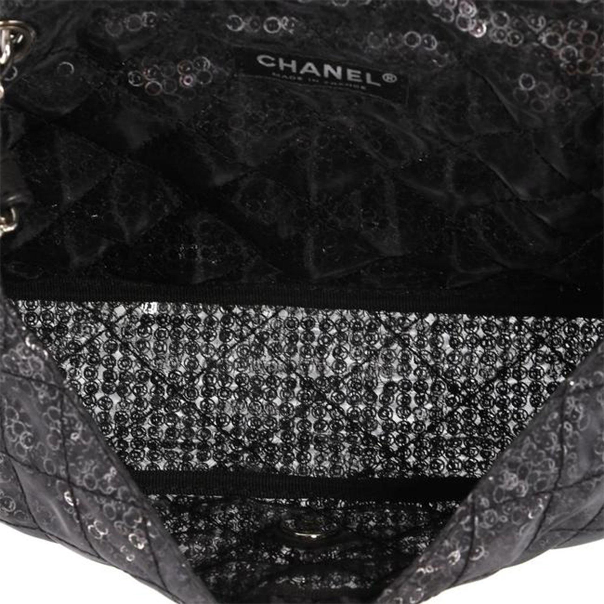 Chanel 2009 Jumbo Quilted Classic Flap Hidden Mesh Black Sequins Shoulder Bag For Sale 5