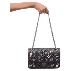 Chanel 2006 Lagerfeld Black Leather 2.55 Reissue Lucky Charm Double Flap Bag