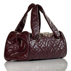 Chanel 2006 Quilted Caviar Burgundy CC Kelly Top Handle Boston Satchel Tote Bag