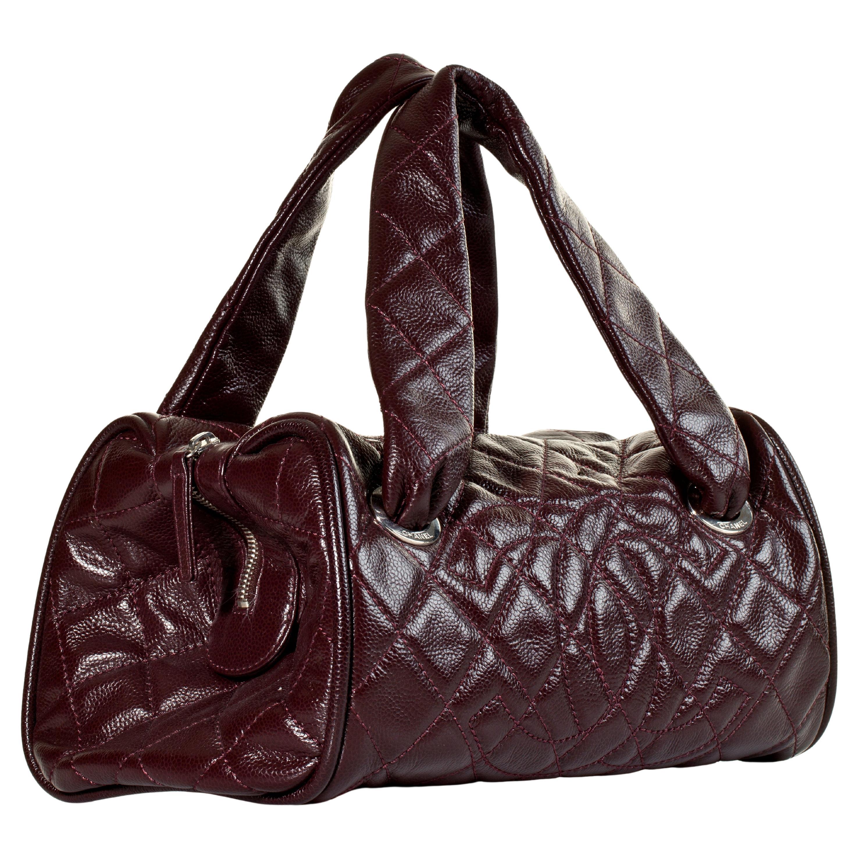 Chanel 2006 Gesteppte Kaviar Burgund CC Kelly Top Handle Boston Satchel Tote Bag  im Angebot