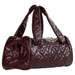 Chanel 2006 Quilted Caviar Burgundy CC Kelly Top Handle Boston Satchel Tote Bag 