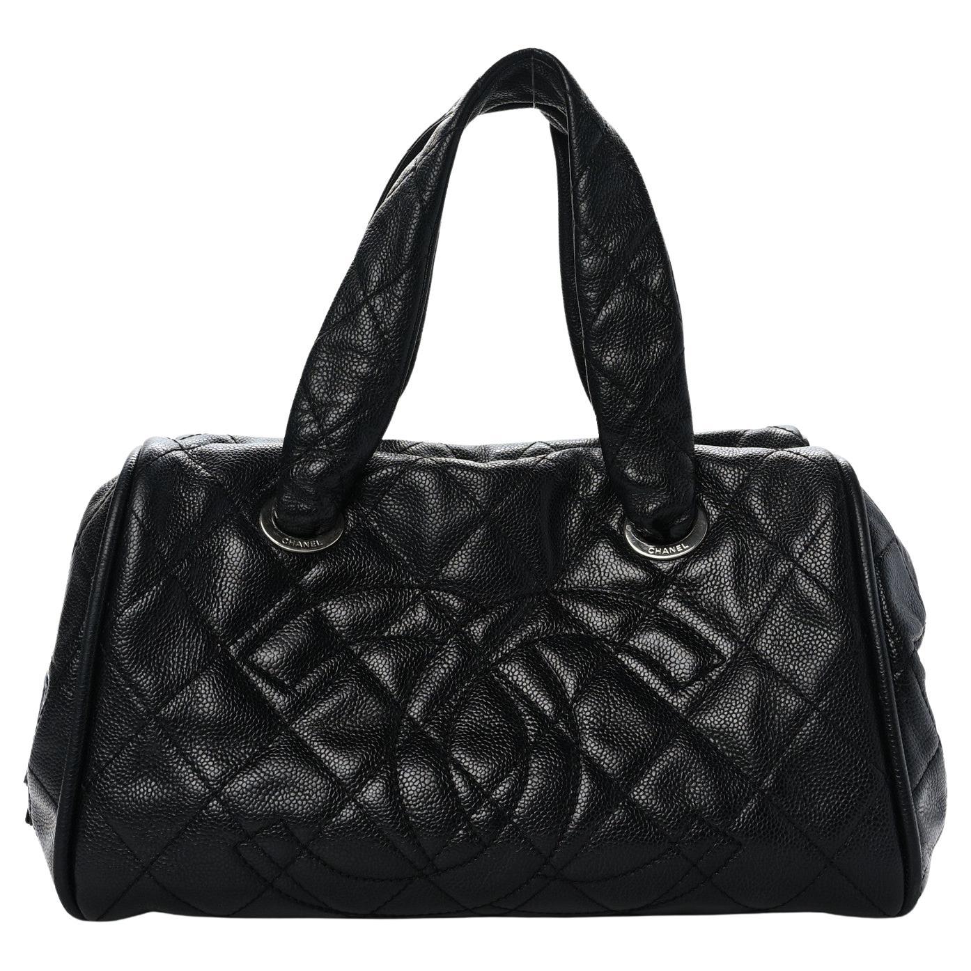 Black Chanel 2006 Quilted Caviar CC Kelly Top Handle Boston Small Satchel Tote Bag  For Sale