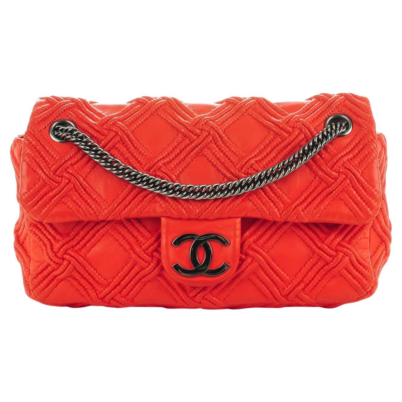 Chanel 2006 Rare Neon Red Coral Soft Lambskin Stitched Medium Classic Flap Bag For Sale