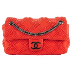 Chanel 2006 Rare Neon Red Coral Soft Lambskin Stitched Medium Classic Flap Bag