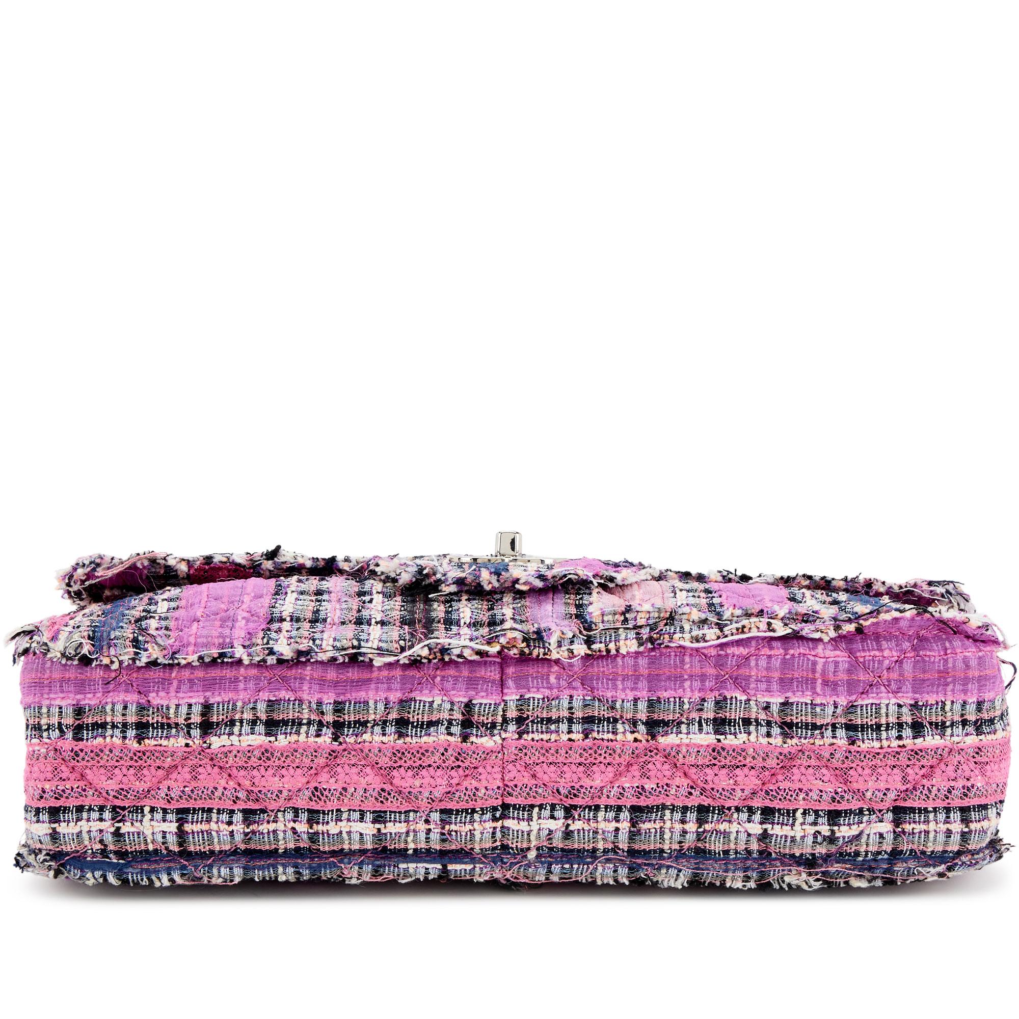 Women's or Men's Chanel 2006 Resort Vintage Rare Pink Multi Color Tweed Jumbo Classic Flap Bag For Sale