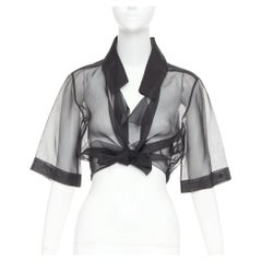 CHANEL 2006 Défilé : veste courte boléro noire transparente en organza de soie 100 %, taille FR36 S