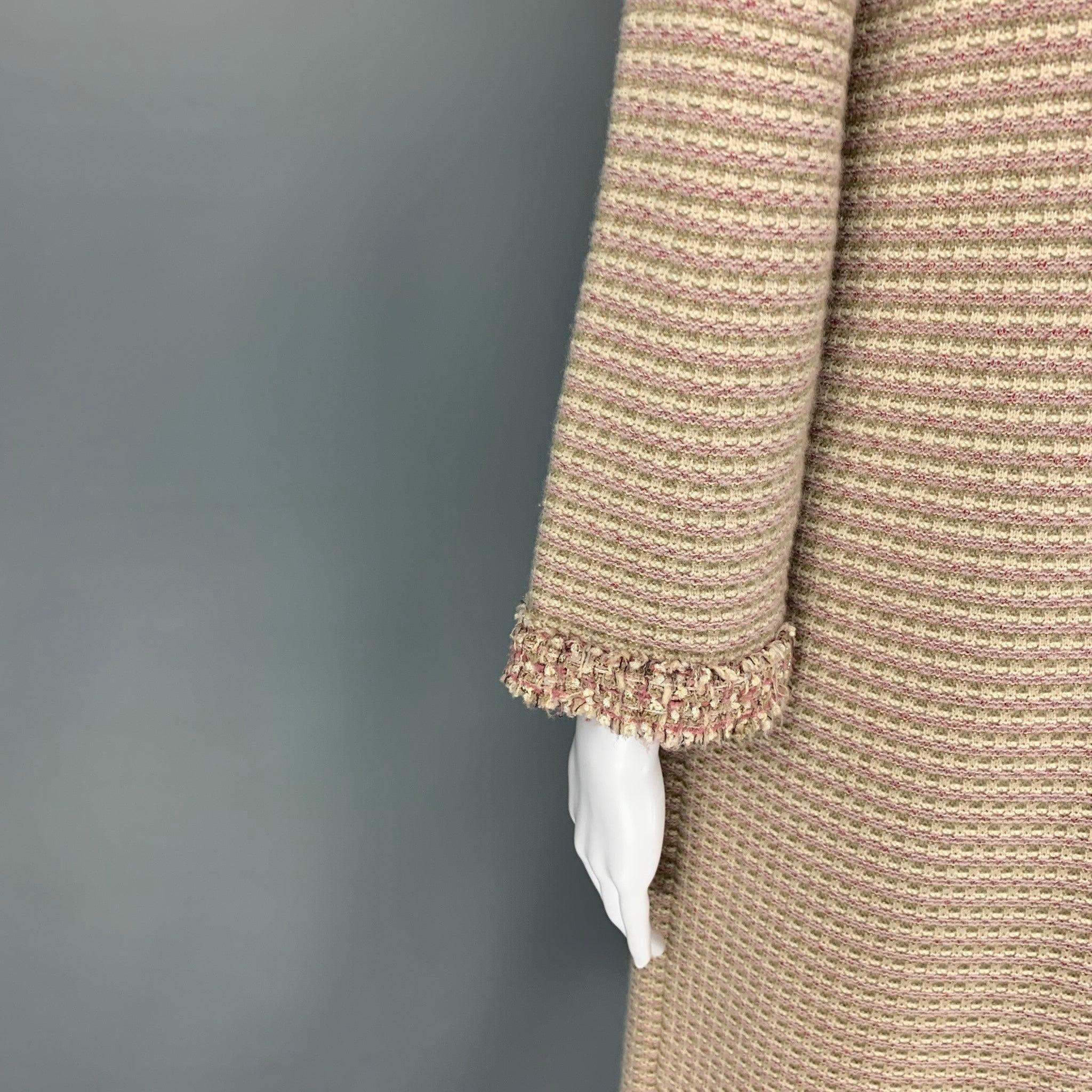 CHANEL 2006 Size 6 Pink Cream Cashmere Blend Textured Long Cardigan For Sale 1