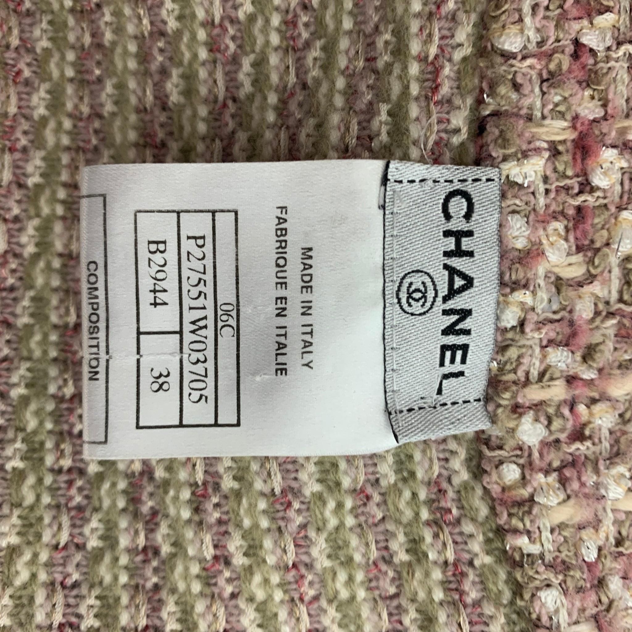 CHANEL 2006 Size 6 Pink Cream Cashmere Blend Textured Long Cardigan For Sale 3