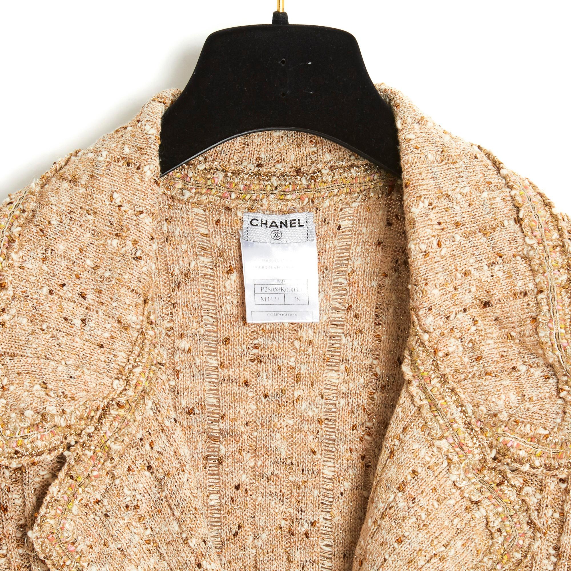 Chanel 2006 Veste FR38 Golden Beige Rosa Strick-Tweedjacke Strickjacke UK10 US8 Damen