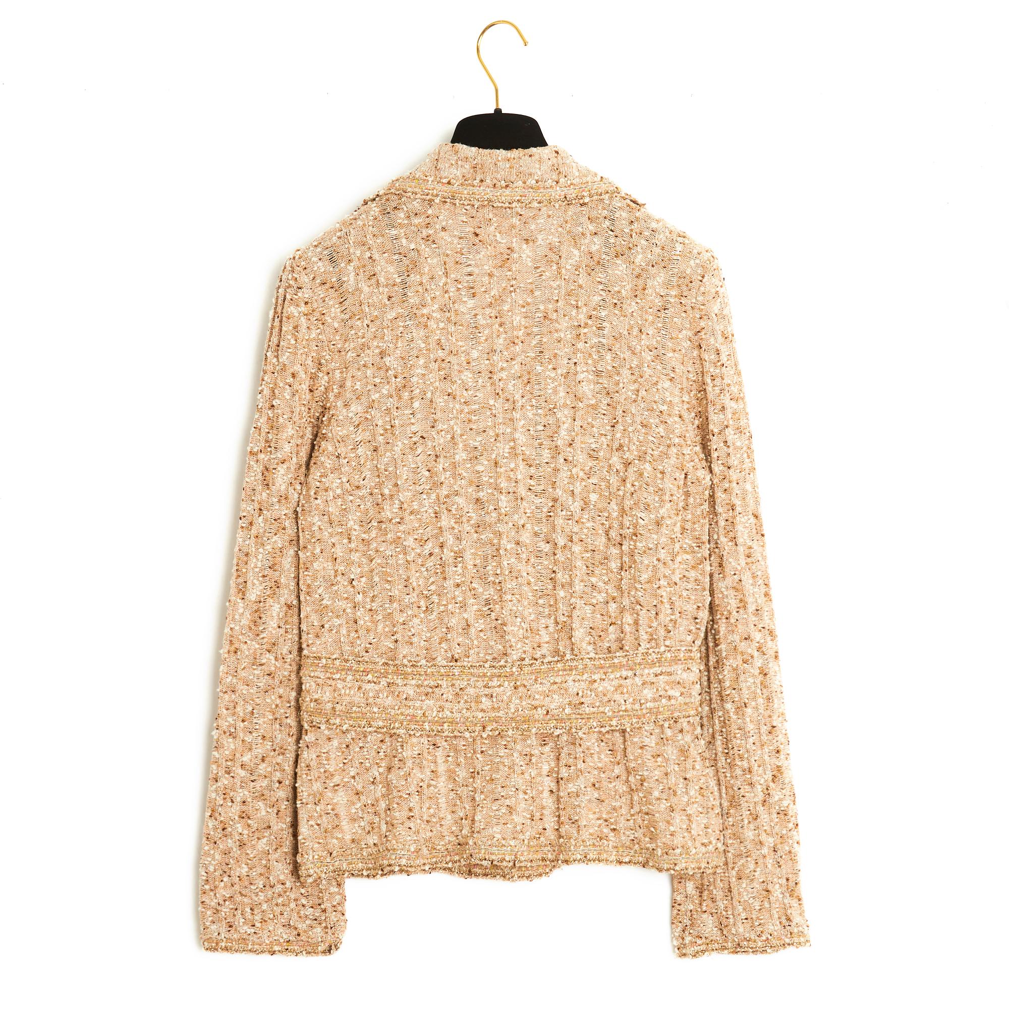 Chanel 2006 Veste FR38 Golden Beige Rosa Strick-Tweedjacke Strickjacke UK10 US8 1