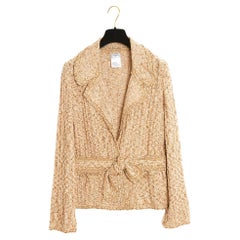 Chanel 2006 Veste FR38 Golden Beige Rosa Strick-Tweedjacke Strickjacke UK10 US8