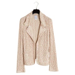 Chanel 2006 Veste FR38 Golden Beige Rosa Strick-Tweedjacke Strickjacke UK10 US8