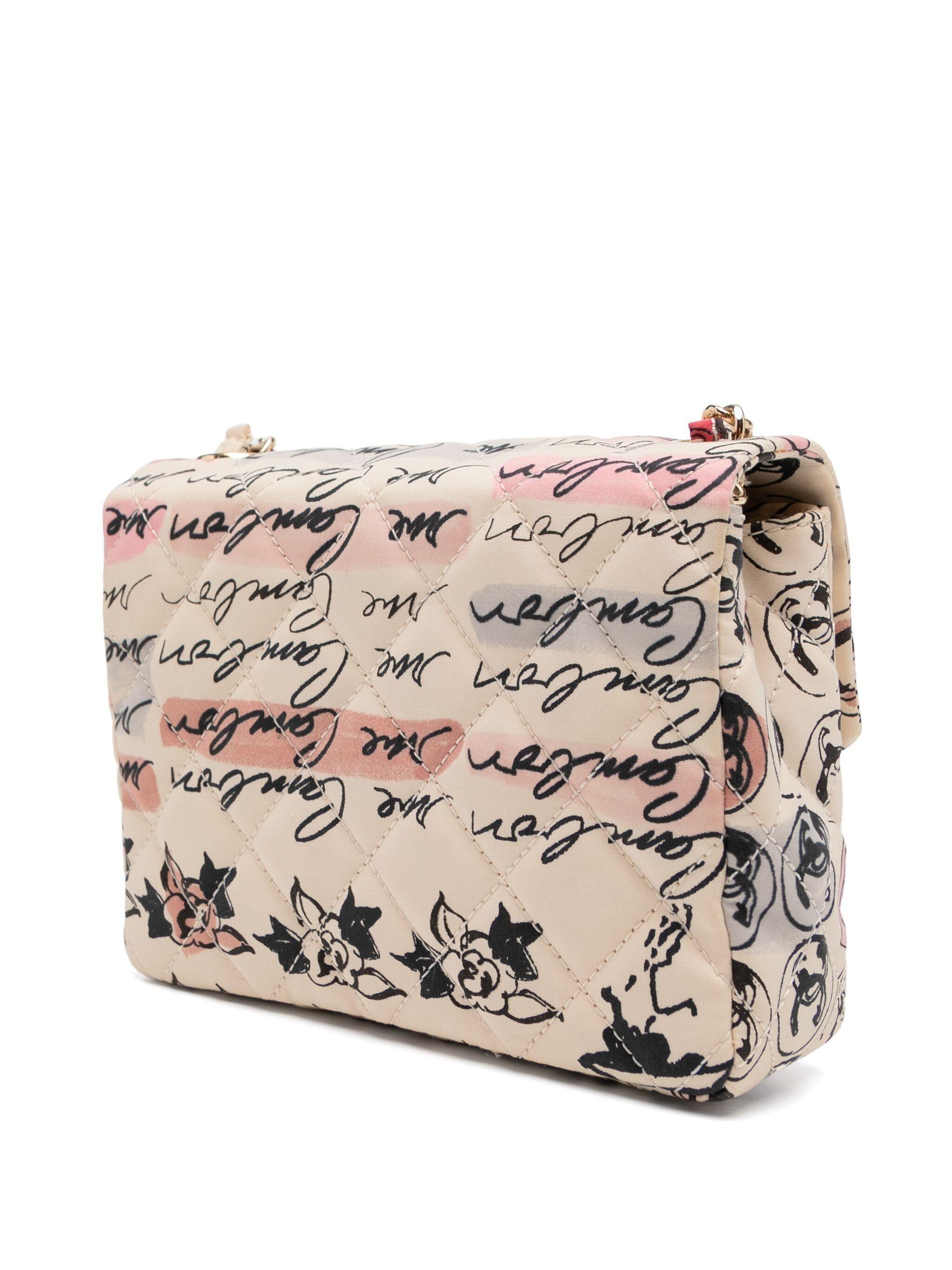 Chanel 2006 Vintage Print CC Small Logo Print Silk Satin Classic Flap Bag In Good Condition For Sale In Miami, FL