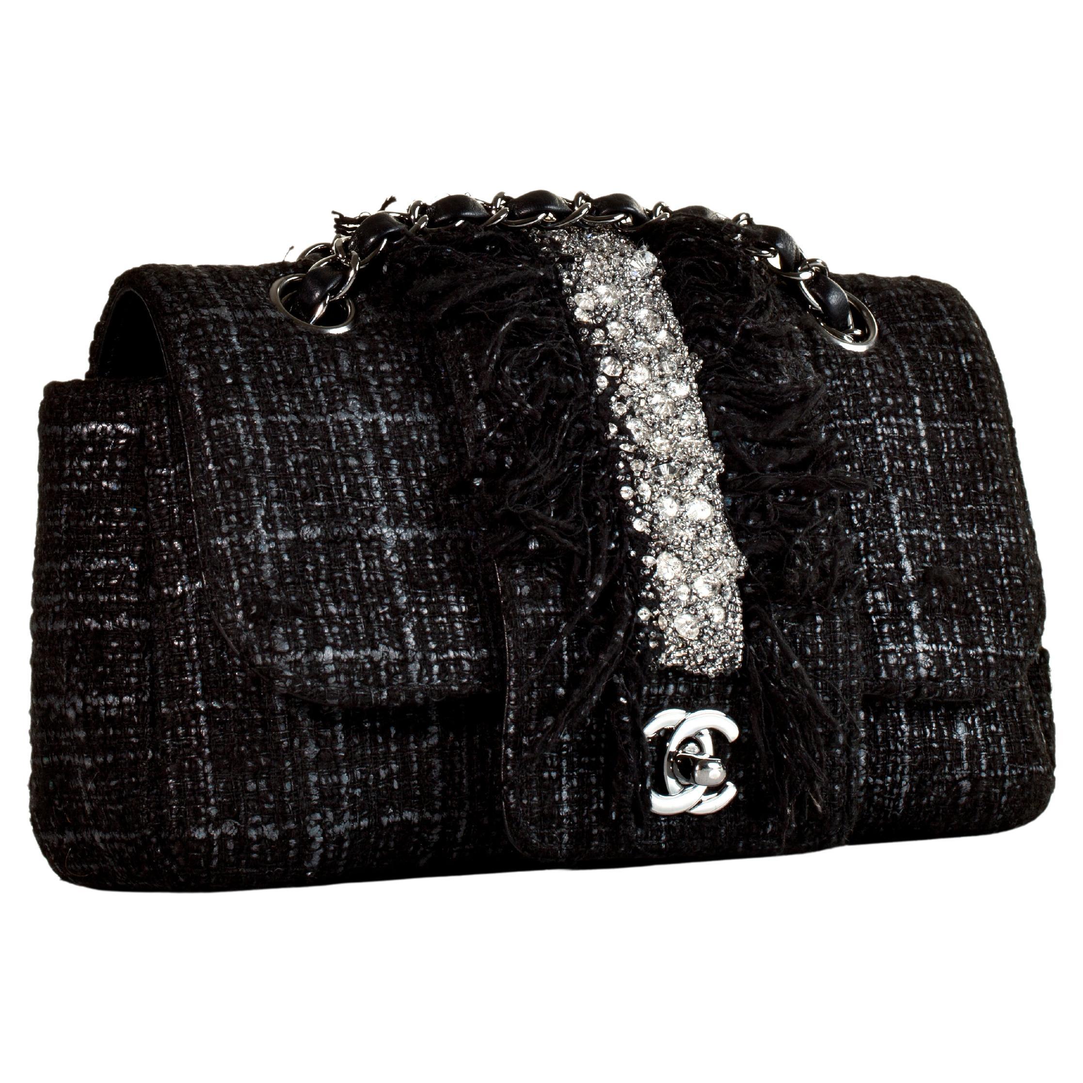 Vintage Chanel Black Denim Maxi Classic Flap Shoulder Bag For Sale