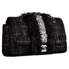Chanel 2006 Vintage Rare Small Tweed Swarovski Strass Fringe Classic Flap Bag
