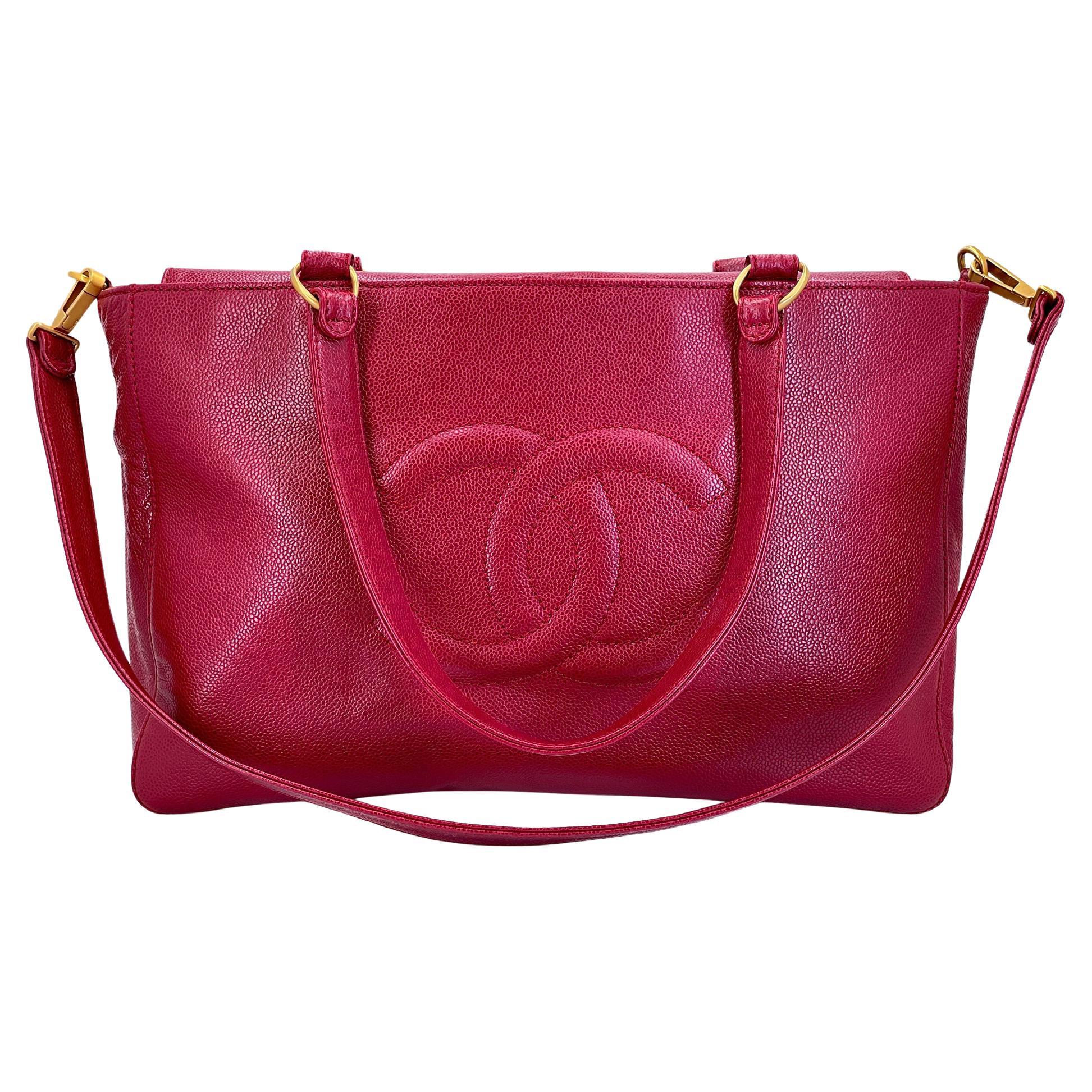 Chanel 2006 Vintage Caviar Rouge Timeless CC Business Tote GHW 68660 en vente