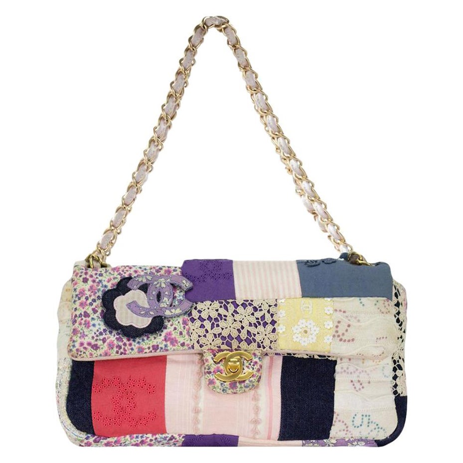 Beige Chanel 2006 Vintage Tweed Rare Limited Edition Patchwork Small Classic Flap Bag For Sale