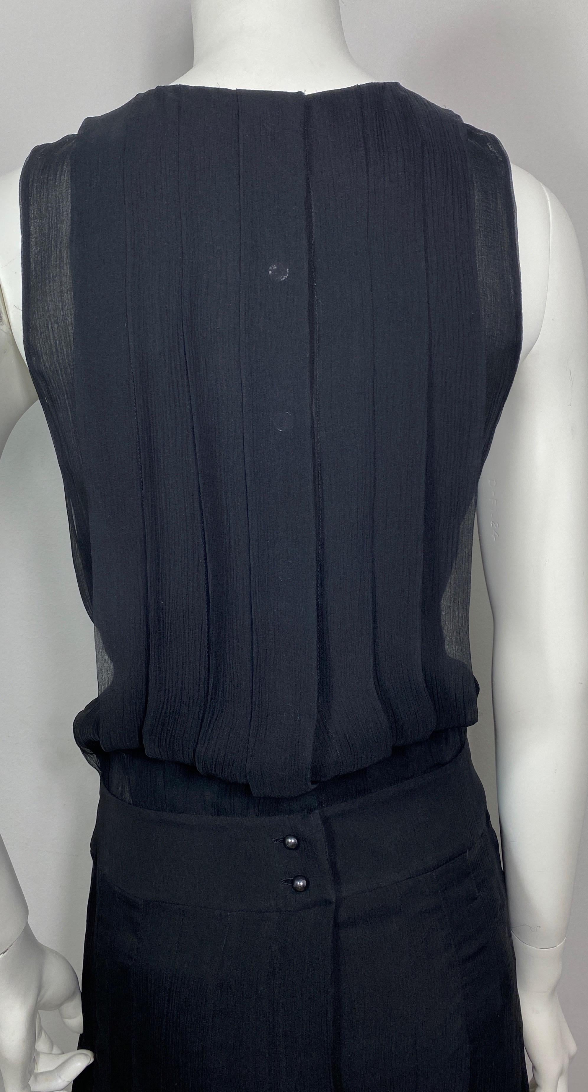 Chanel 2006C Black Silk Chiffon Sleeveless Dress-Size 40 For Sale 7