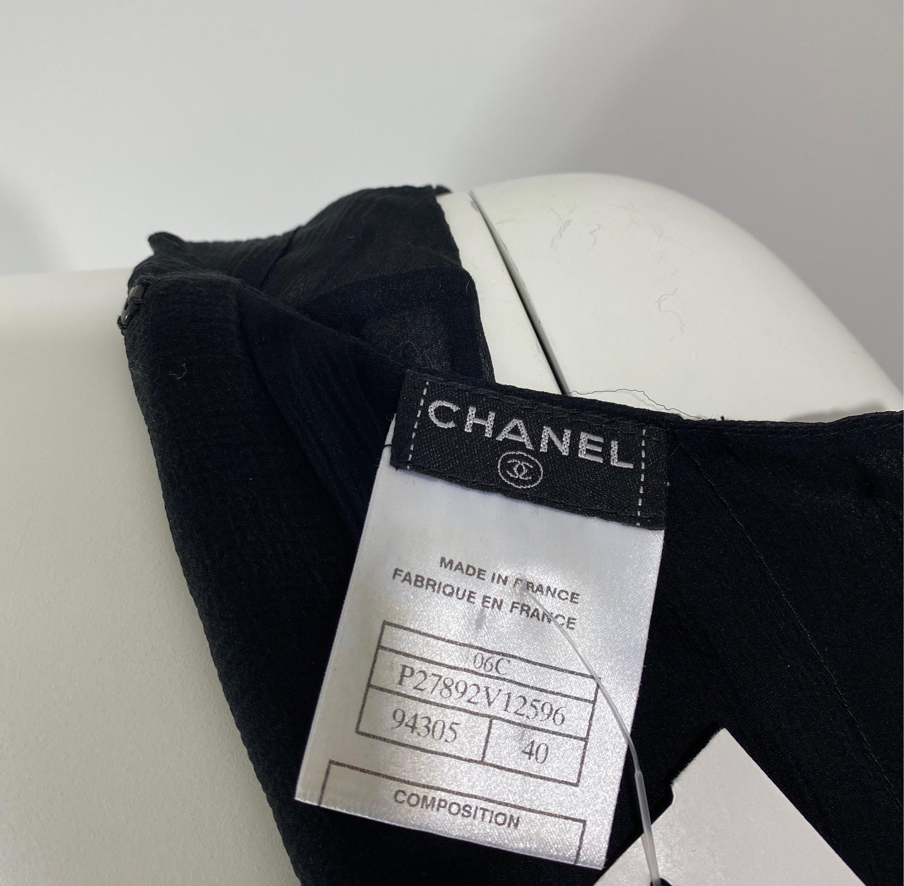 Chanel 2006C Black Silk Chiffon Sleeveless Dress-Size 40 For Sale 11