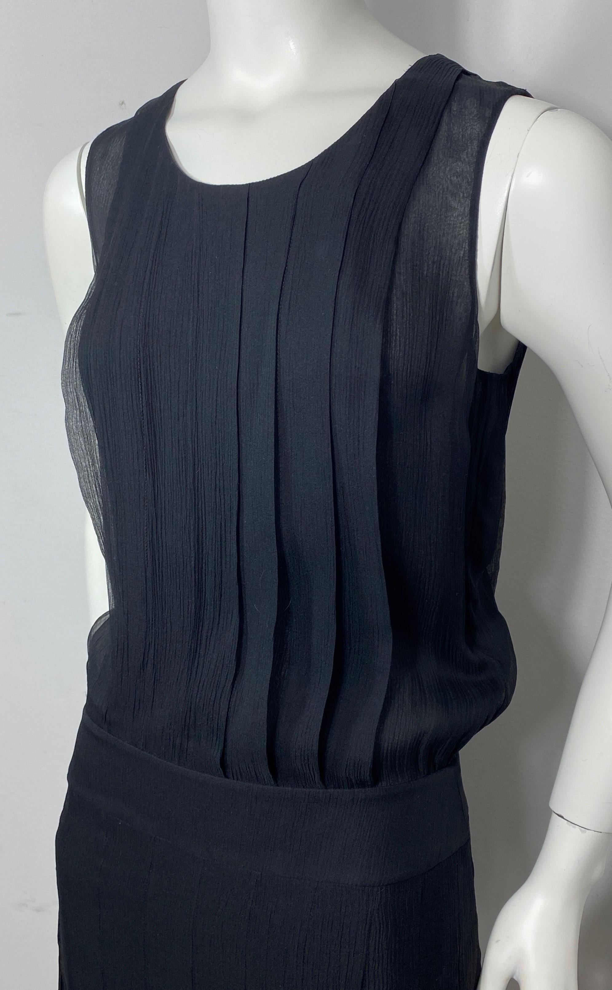 Chanel 2006C Black Silk Chiffon Sleeveless Dress-Size 40 For Sale 2
