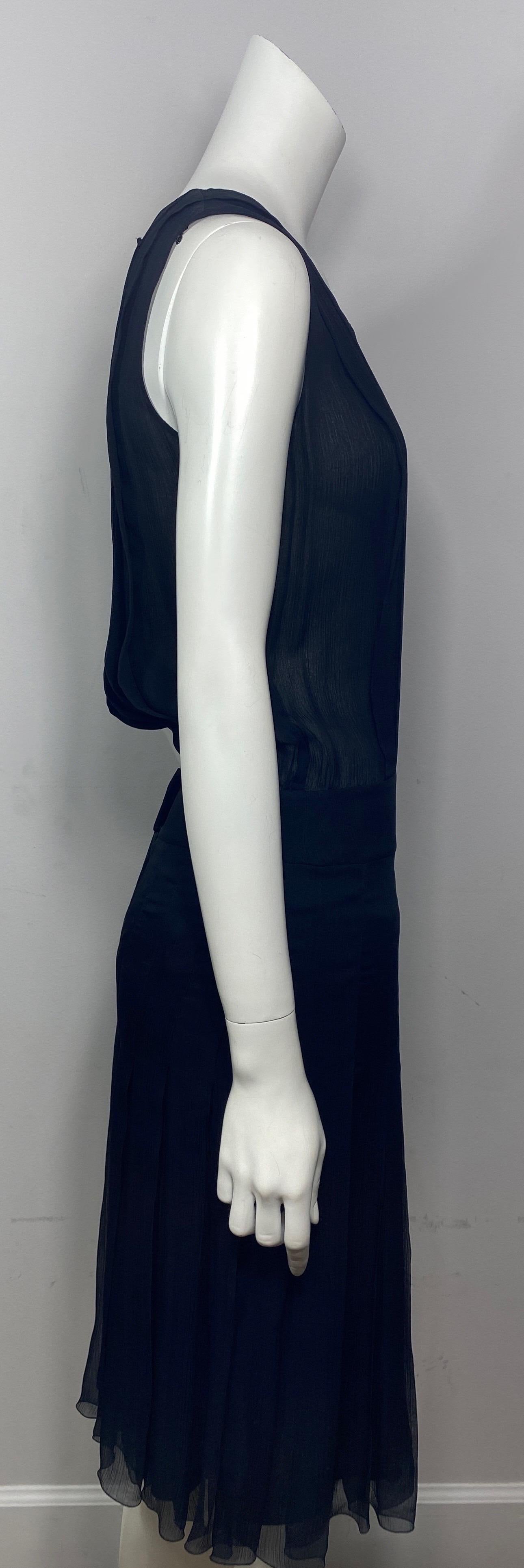 Chanel 2006C Black Silk Chiffon Sleeveless Dress-Size 40 For Sale 4