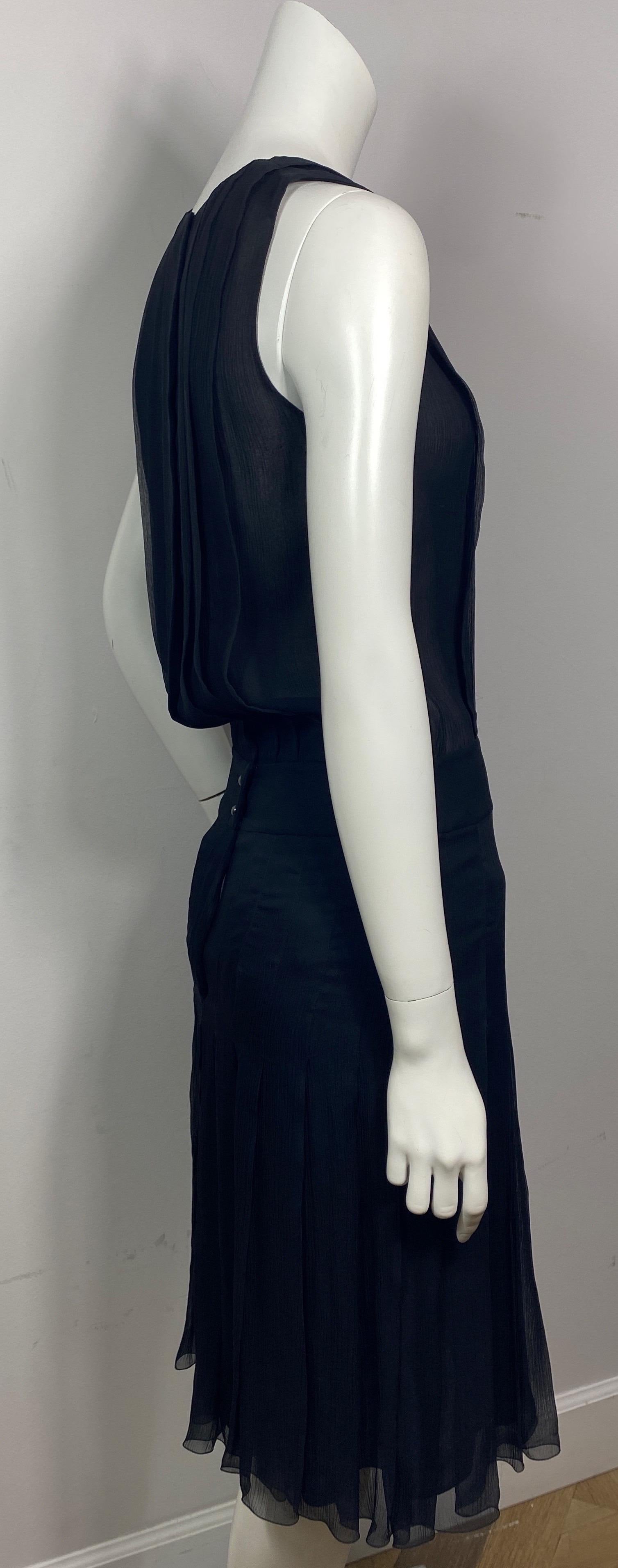 Chanel 2006C Black Silk Chiffon Sleeveless Dress-Size 40 For Sale 5