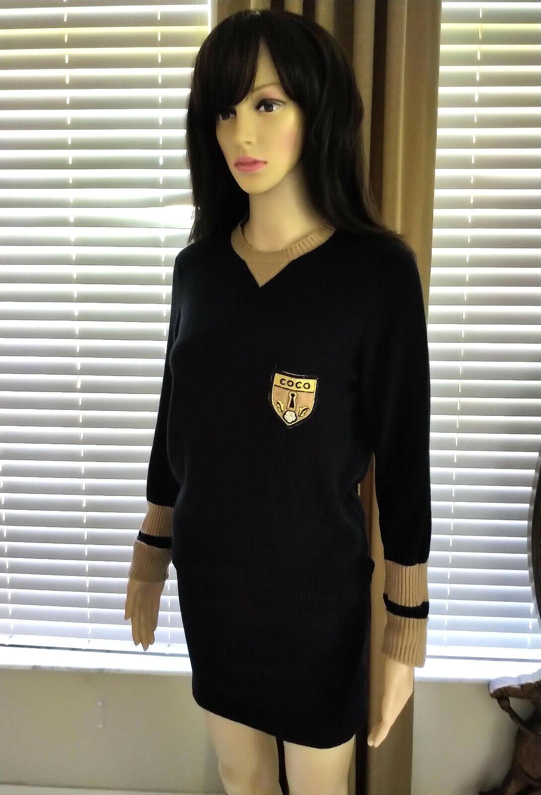 Chanel 2007 07A Coco Camellia Crest Black & Tan Cashmere Sweater Top FR 40/ US 6 3