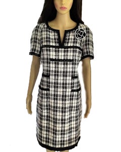 Chanel 2007 07P Black & White Fantasy Tweed & Patent Trim Dress FR 40/ US 8