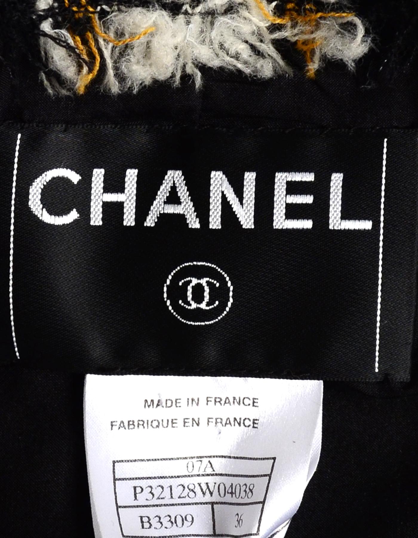 Women's Chanel 2007 Black Leather Jacket W/ Tweed Trim Sz FR36