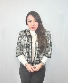 Chanel 2007 Black White Tweed 3/4 Sleeves Jacket Size 40 FR