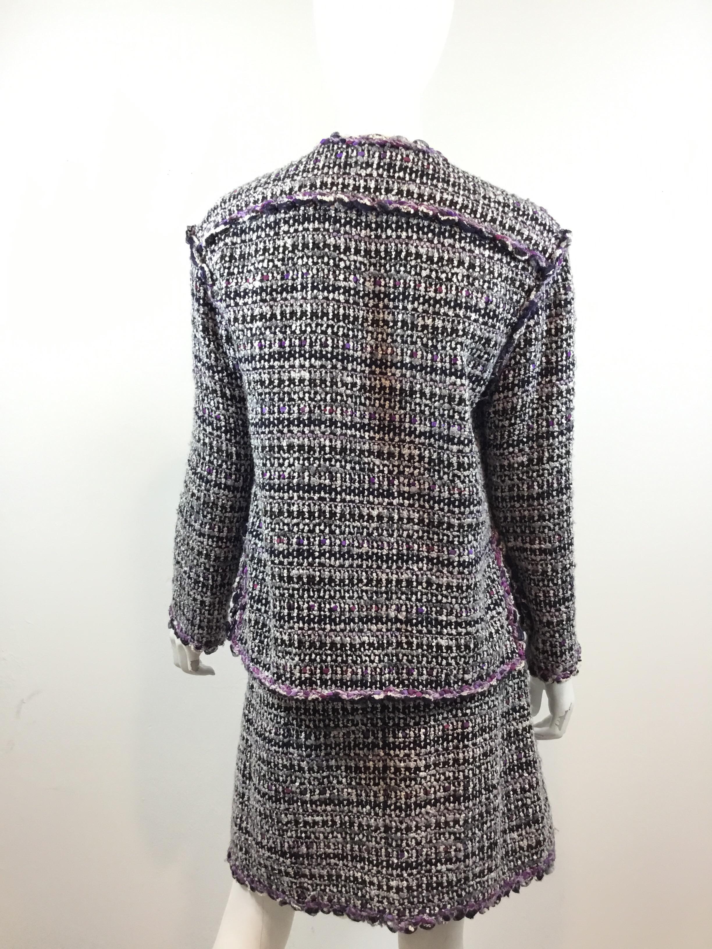 Chanel 2007 C Purple Fantasy Tweed Skirt Suit In Excellent Condition In Carmel, CA