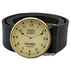 CHANEL 2007 Cruise Kollektion Schwarz Coco QuarzFace Uhr Gürtel 80 / 32