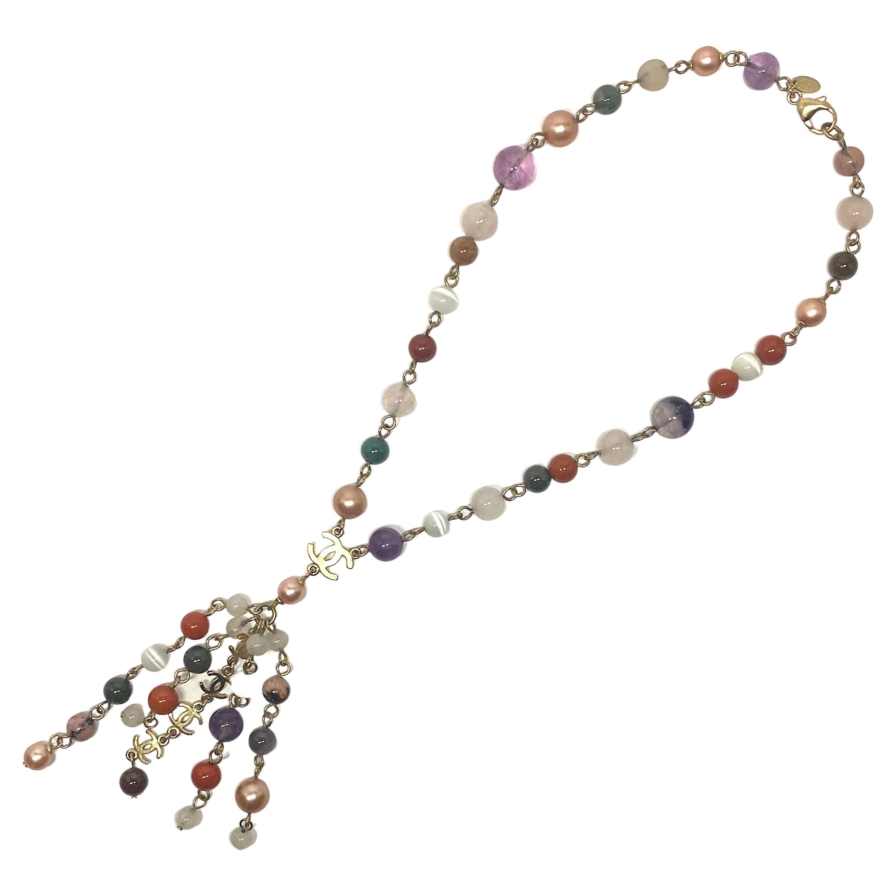 Chanel 2007 Cruise Collection Semi Precious Gemstone Bead Tassel Necklace