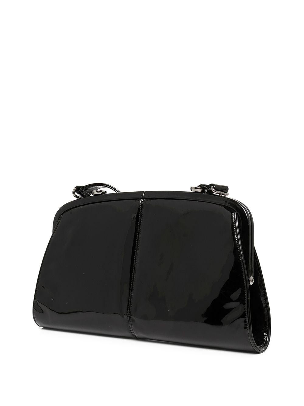 Chanel 2007 Double Twin Split Frame Laufsteg Cross Body Bag aus schwarzem Lackleder im Angebot 5