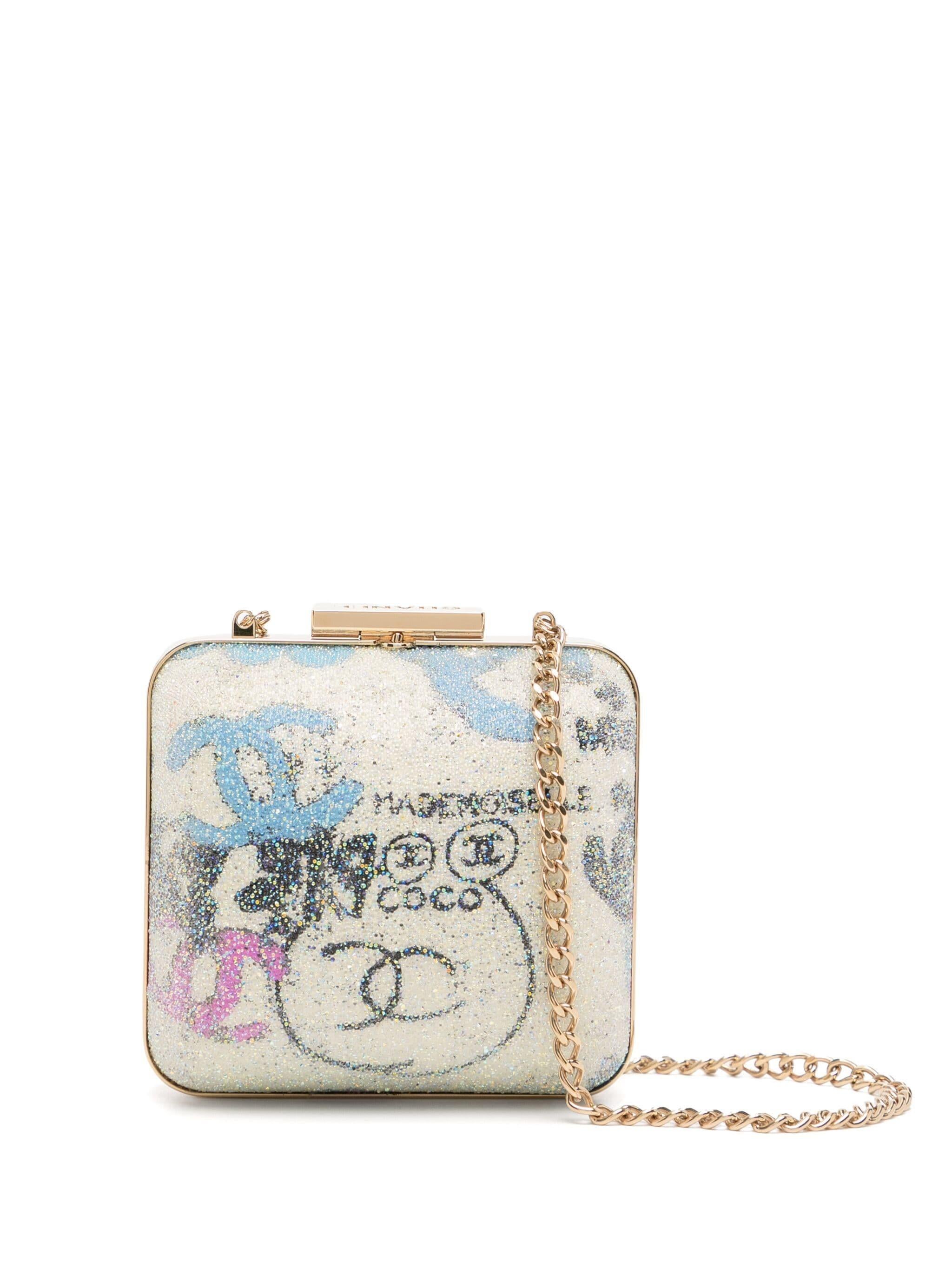 Gray Chanel 2007 Iridescent Graphic Print Rare Minaudière Clutch Bag For Sale