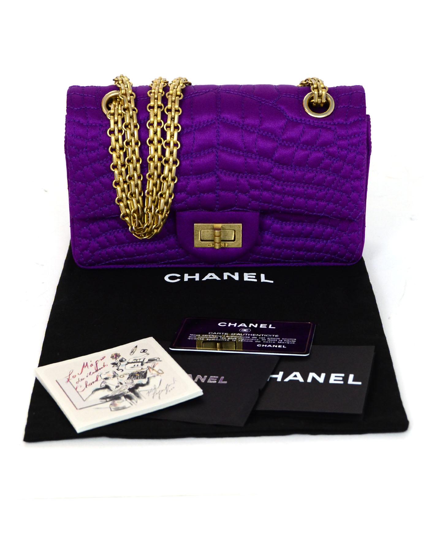 Chanel 2007 Purple Satin Croc Embroidered 2.55 Reissue 224 Crossbody Flap Bag 2