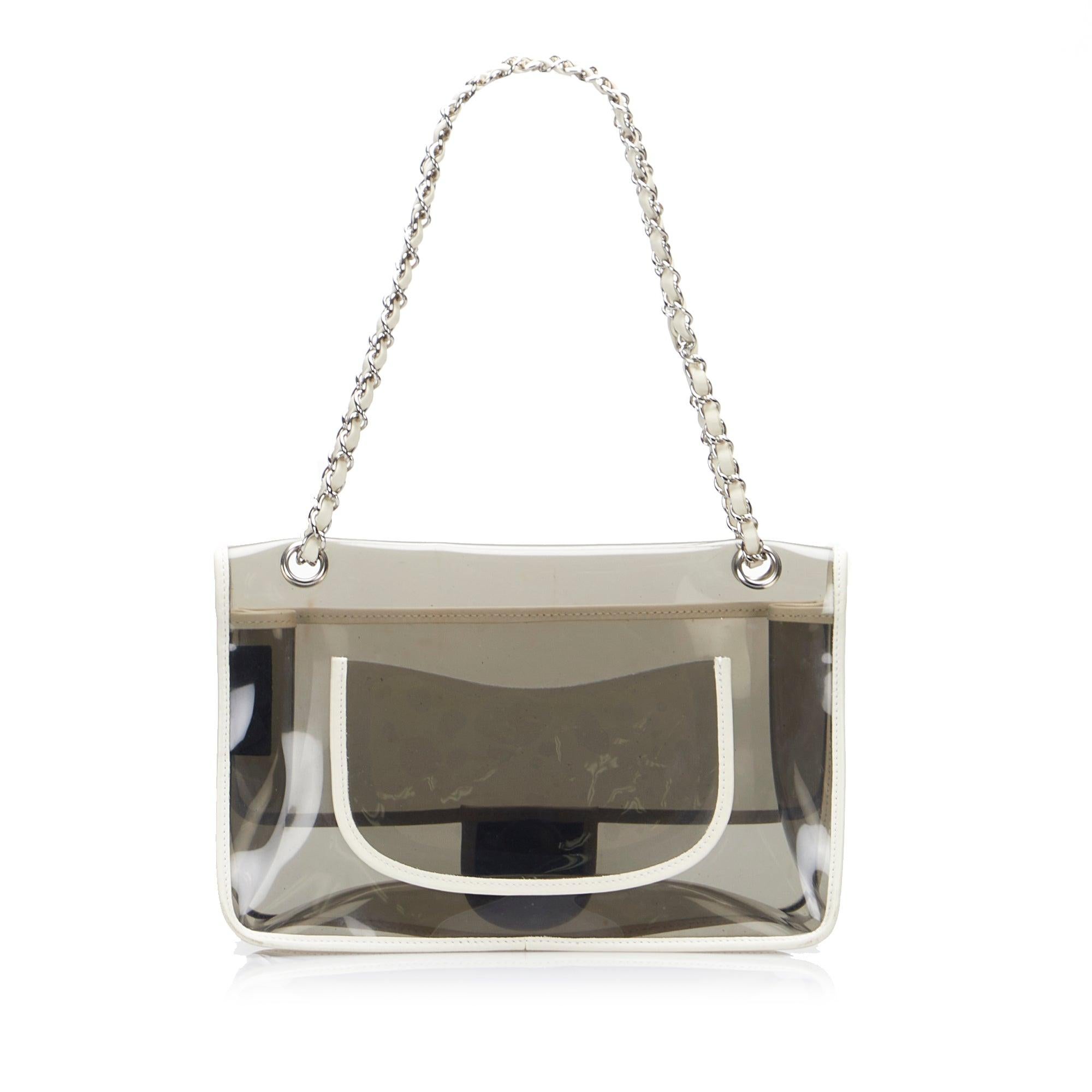 Chanel 2007 Rare Transparent Classic Heart Flap Vintage White Grey Clear Bag For Sale 3