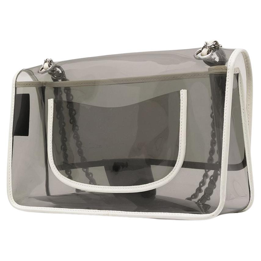 Chanel 2007 Rare Transparent Classic Heart Flap Vintage White Grey Clear Bag For Sale 6
