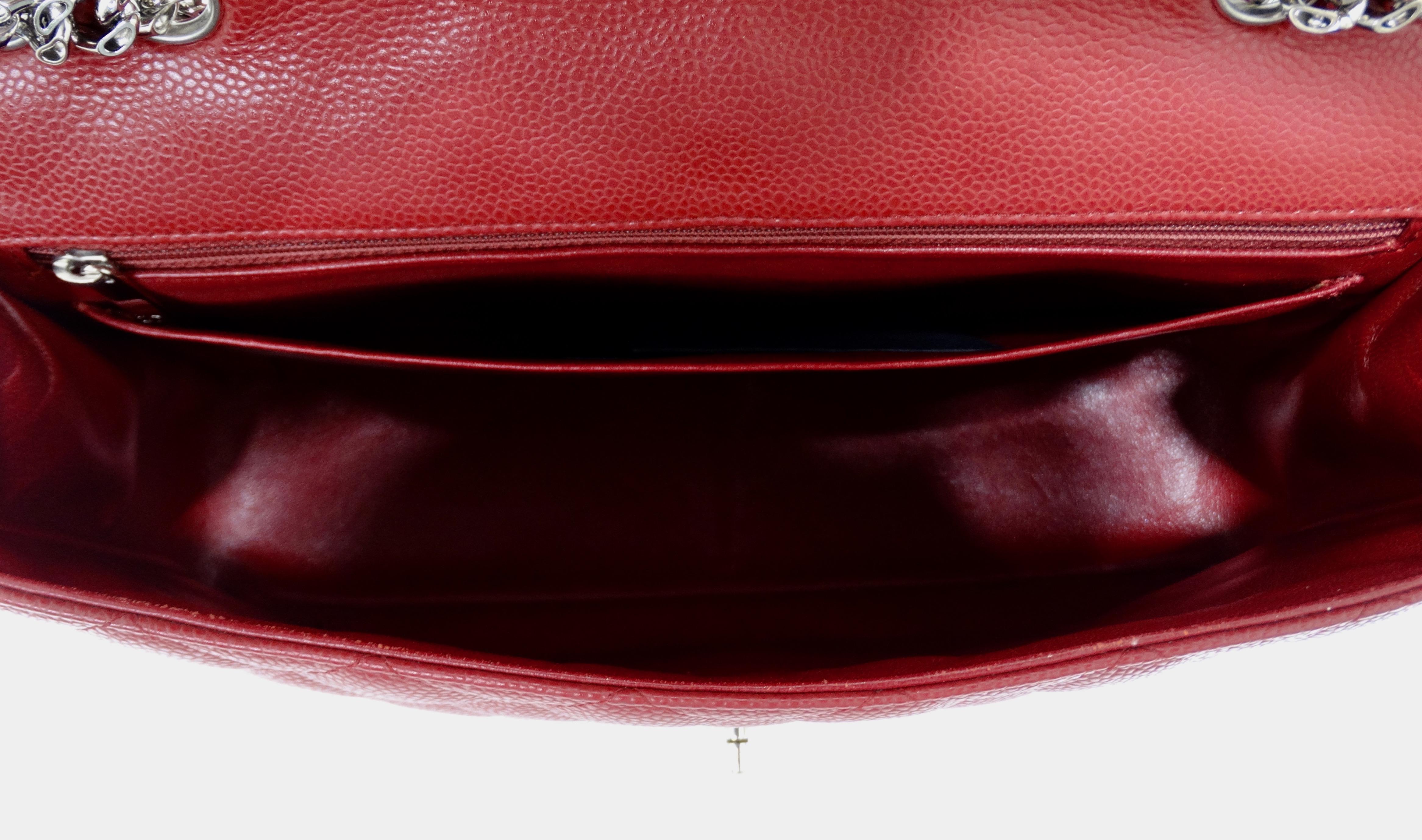 Chanel 2007 Rouge Red Classic Single Flap Jumbo Bag 5