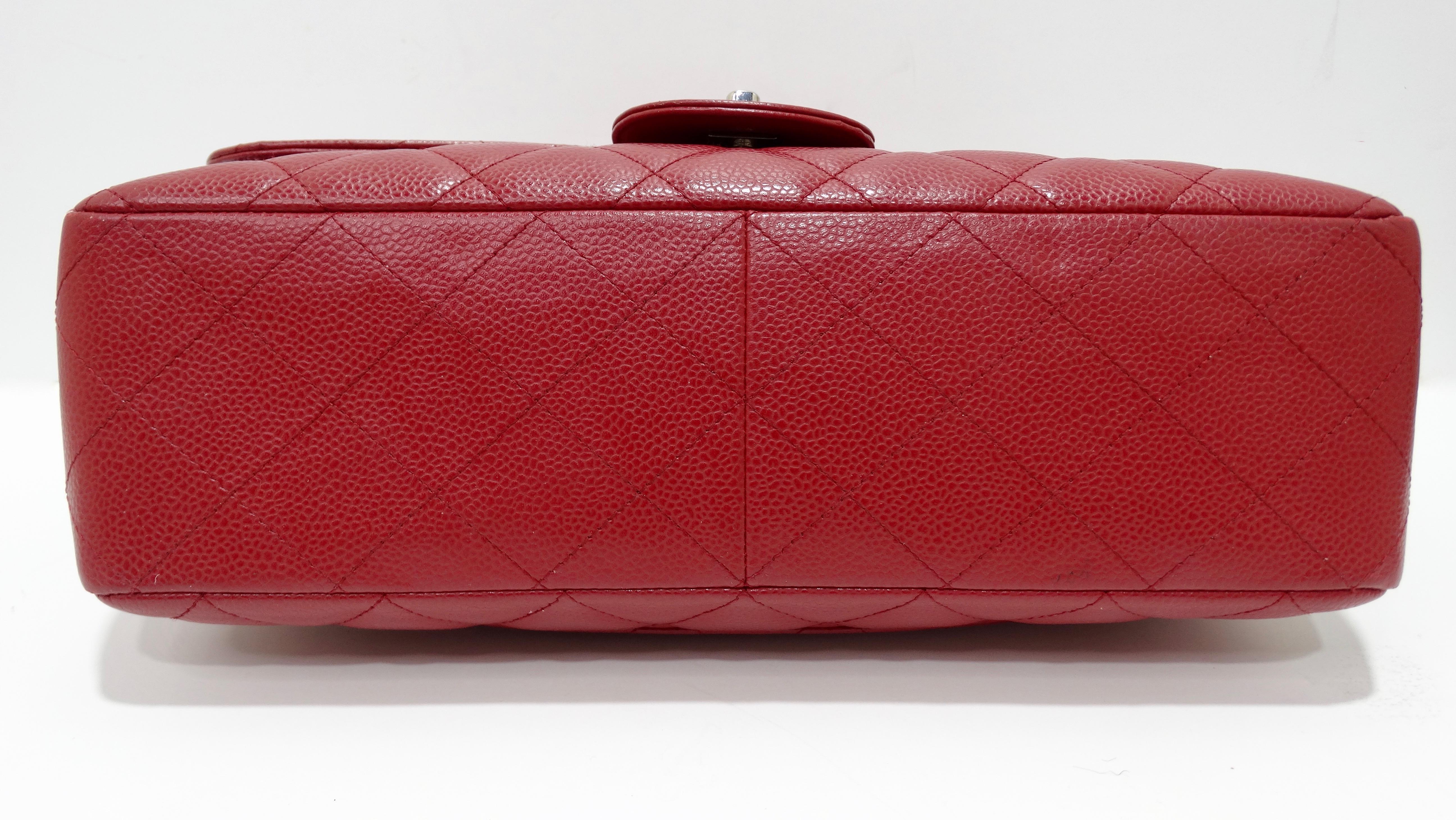Chanel 2007 Rouge Red Classic Single Flap Jumbo Bag In Excellent Condition In Scottsdale, AZ