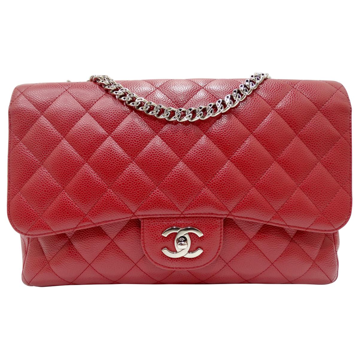 Chanel 2007 Rouge Red Classic Single Flap Jumbo Bag at 1stDibs