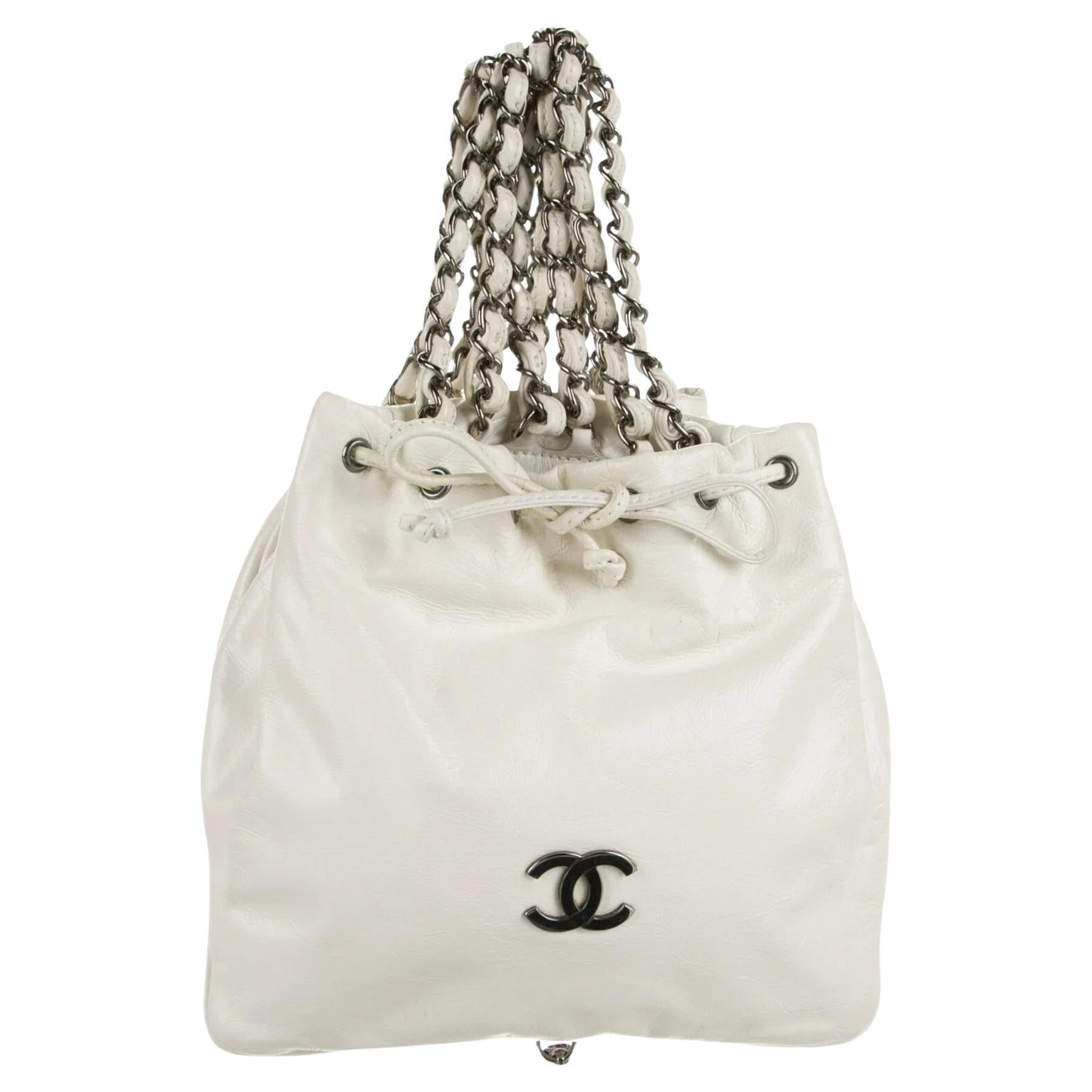 Chanel 2007 Runway Karl Lagerfeld Vintage White Dual Twin Chain Mini Tote Bag  For Sale 6