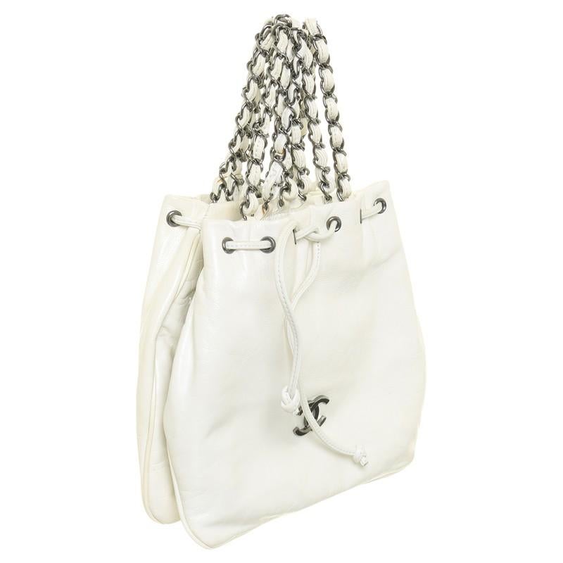 Chanel 2007 Runway Karl Lagerfeld Vintage White Dual Twin Chain Mini Tote Bag  For Sale 4