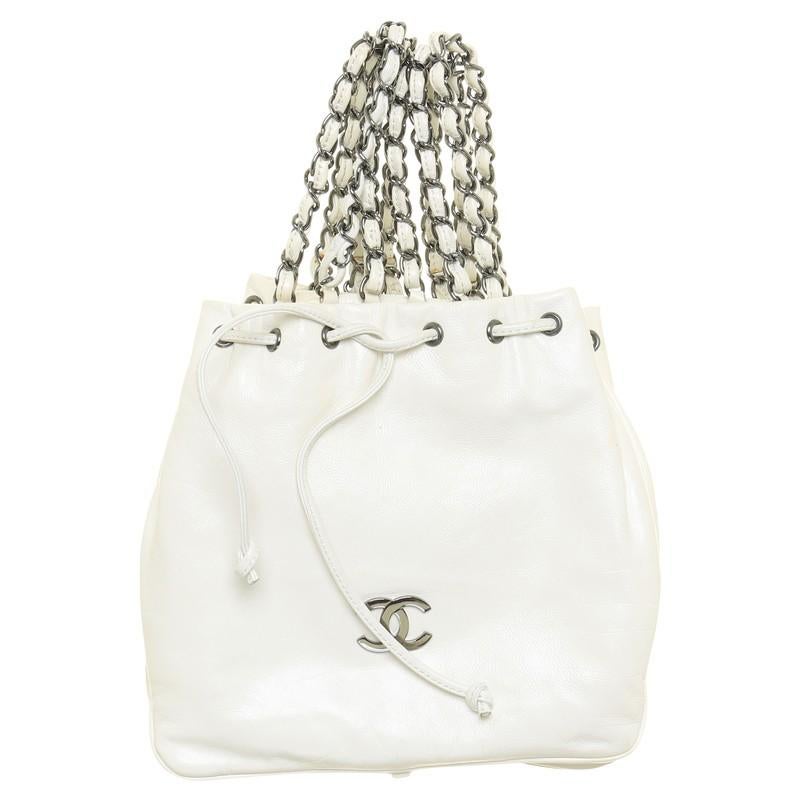 Chanel 2007 Runway Karl Lagerfeld Vintage White Dual Twin Chain Mini Tote Bag  For Sale 5