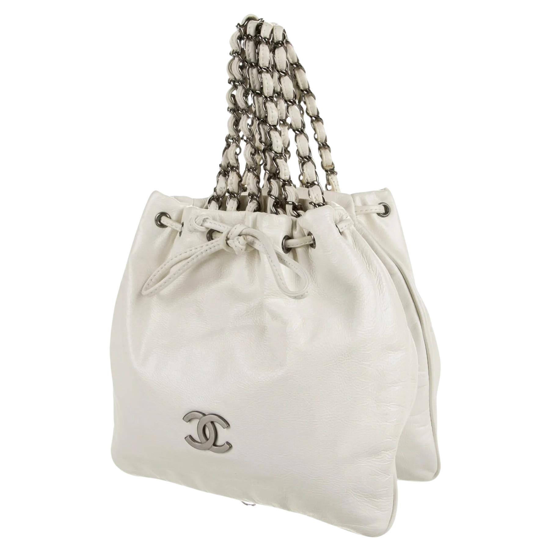 Chanel 2007 Runway Karl Lagerfeld Vintage White Dual Twin Chain Mini Tote Bag  For Sale