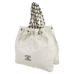 Chanel 2007 Runway Karl Lagerfeld Vintage White Dual Twin Chain Mini Tote Bag 