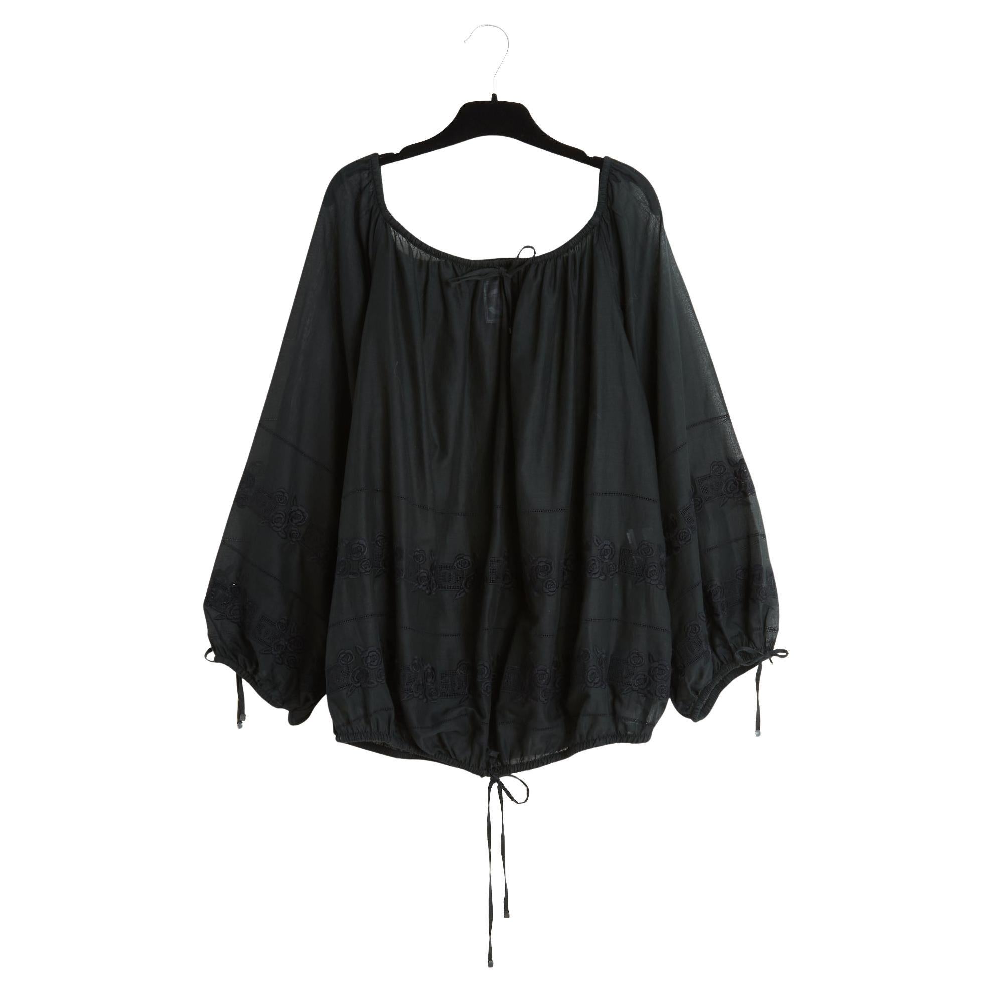 Chanel 2007 Top Camicetta Broderie FR44 Camicetta in cotone nero slavato UK16 US12