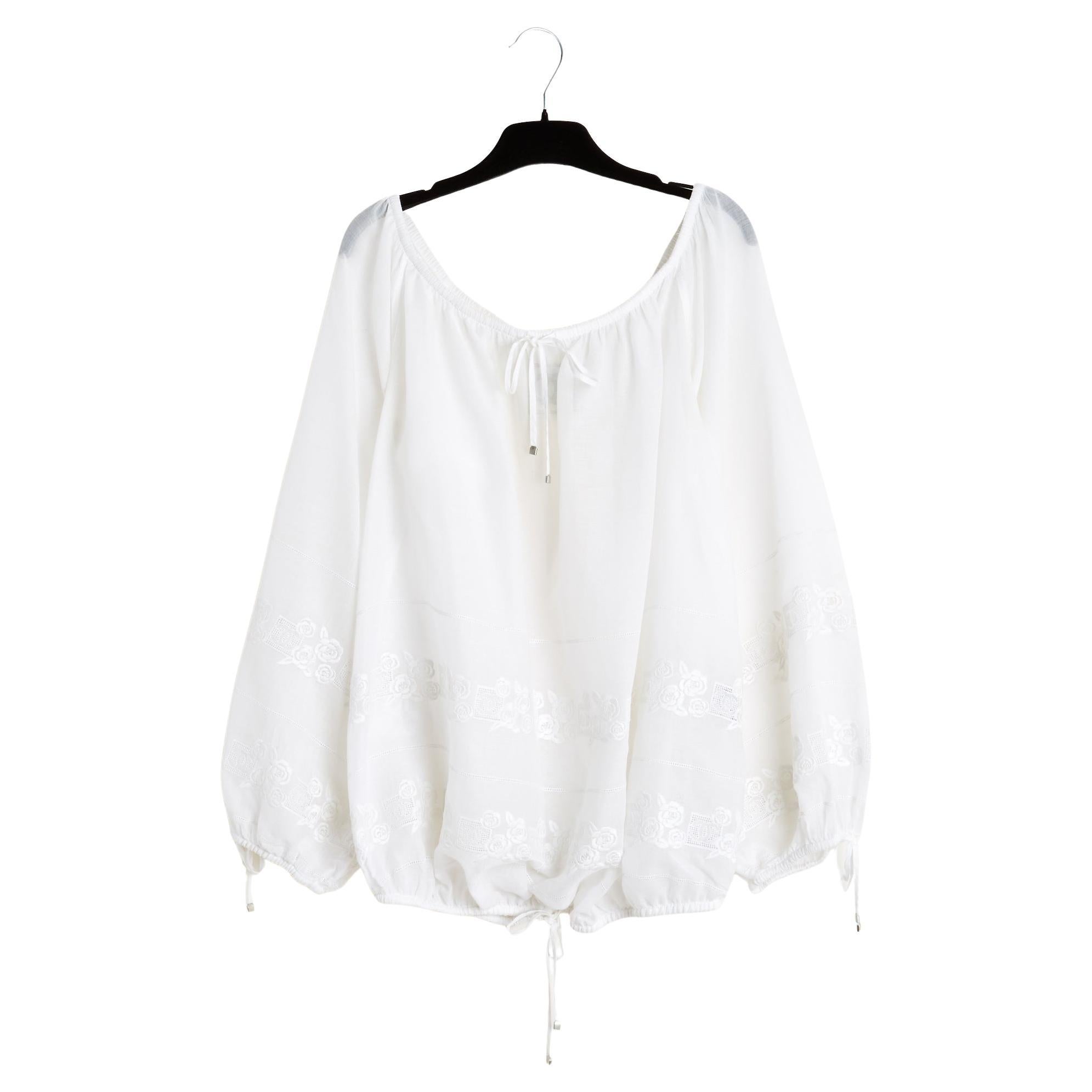 Chanel 2007 Top Blusa Broderie FR44 Blanco Eslava Blusa Camisa Algodón UK16 US12 en venta